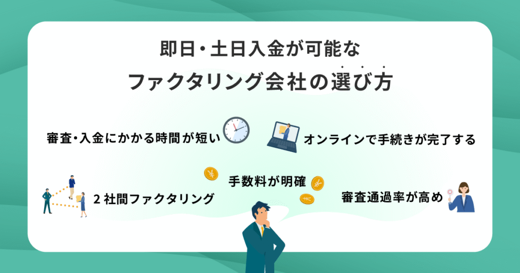 即日・土日の入金が可能なファクタリング会社の選び方